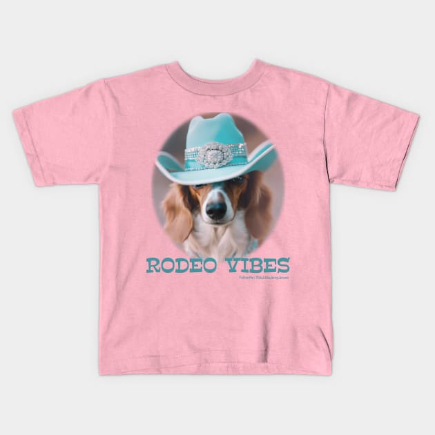 RODEO VIBES -Dachshund Wearing Turquoise Cowboy Hat & Bling Kids T-Shirt by Long-N-Short-Shop